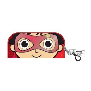 Ryans World Kids Pencil Case With Zipper & Clip-On Accessory Red & Black Design